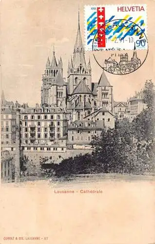 L296 Schweiz Kathedrale Lausanne Vintage Postkarte