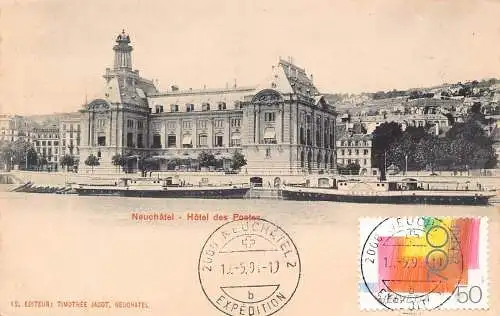 L296 Schweiz Neuenburg Hotel des Postes Hallwil Dampfschiff Vintage Postkarte