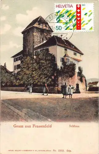 L296 Schweiz Gruss aus Schloss Frauenfeld Schloss Vintage Postkarte