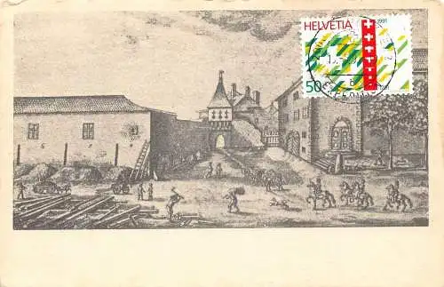 L296 Schweizer Tor des Heiligen Mauritius im Neuenburg Postkarte 18. Jahrhundert