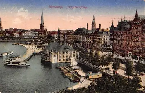 A232 Deutschland 1922 Hamburg Jungfernfeuer Boote Vintage Postkarte