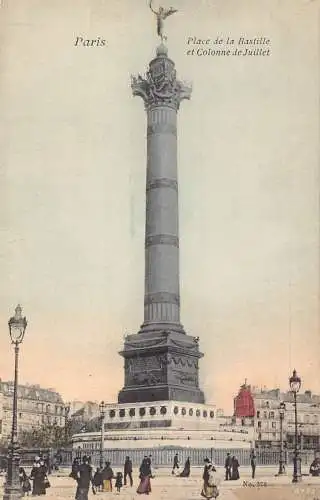 A233 Frankreich Paris Place de la Bastille Juillet Säule Vintage Postkarte