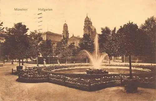 A232 Deutschland 1926 München Hofgarten Garten Brunnen Vintage Postkarte