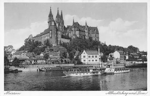 A232 Deutschland Meissen Albrechtsburg und Dom Dampfschiff Vintage Postkarte