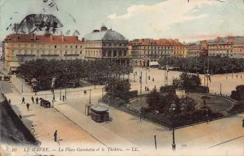 A233 Frankreich 1910 Le Havre La Place Gambetta Theater Vintage Postkarte
