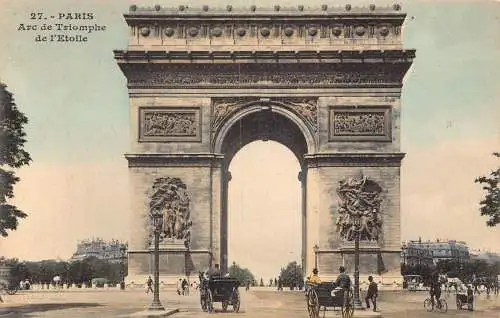 A234 Frankreich Paris Arc de Triomphe de l'Etoile Kutsche Radfahrer Vintage Postkarte