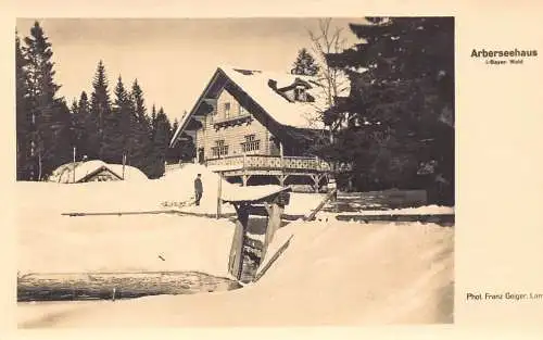 L305 Deutschland Abserseehaus i Bayr Wald Schneemann Vintage Postkarte