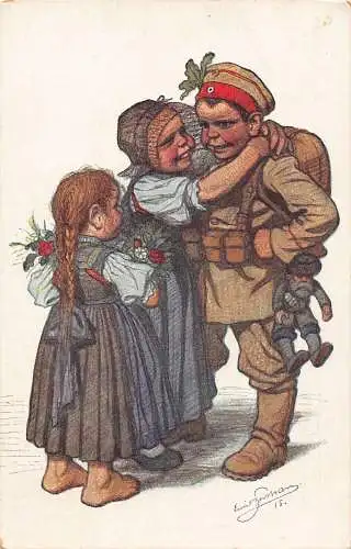 L161 Kinder Soldat 1. Weltkrieg Emil Beithan signiert Vintage Postkarte
