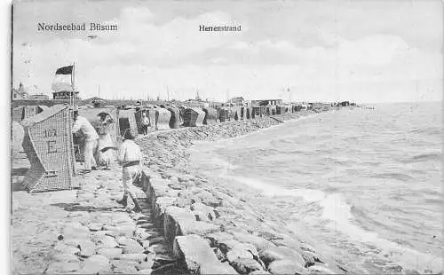 L306 Deutschland 1920 Nordseebad Büsum Herrenstrand Meer Strand Liegestuhl Postkarte