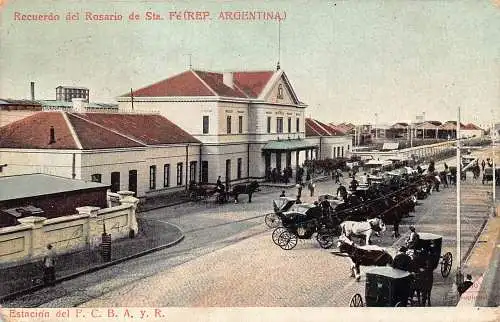 A865 Argentinien 1908 Recuerdo del Rosario Sta Fe Bahnhof Wagen Postkarte