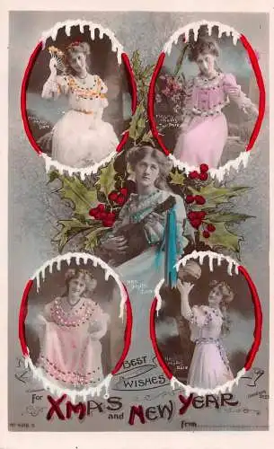 A052 Neujahr Weihnachten Elegante Mädchen spielen posieren Eiszapfen Misteln Postkarte