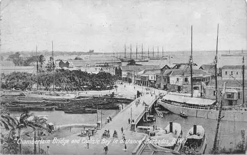 A866 Barbados 1926 Chamberlain Bridge and Carlisle Bay Steamboats Port Postkarte