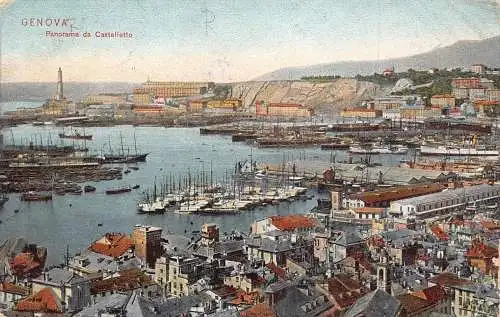 A866 Italien Genua Genua Panorama da Castelletto Boote 1908 Vintage Postkarte