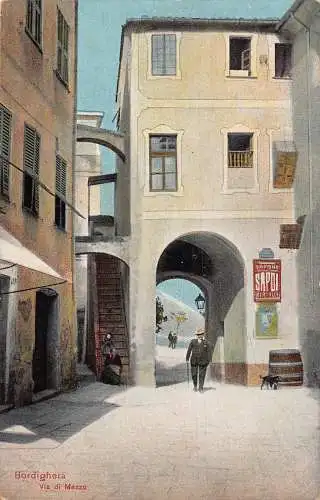 A867 Italien Bordighera Via di Mezzo Sappone Sapoi Schild Vintage Postkarte