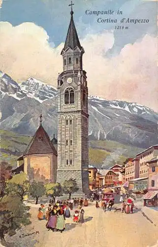 A867 Italien Campanile in Cortina d'Ampezzo Kunst Vintage Postkarte