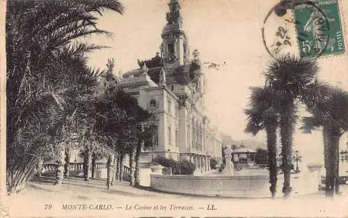 A870 Monaco 1911 Monte Carlo Casino and Terrace Vintage Postkarte