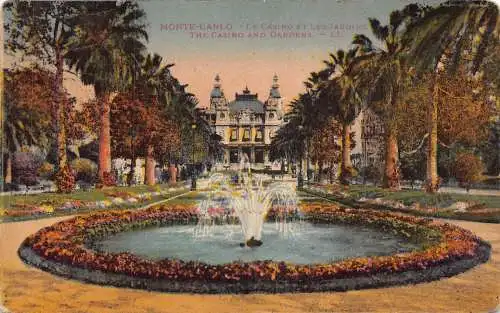 A871 Monaco Monte-Carlo Casino and Gardens 1926 Vintage Postkarte