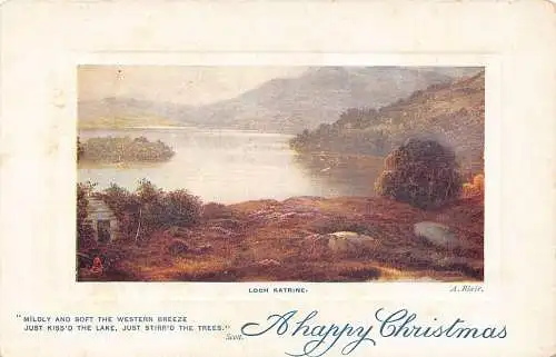 A047 Weihnachtsgrüße Schottland Loch Katrine Landschaft Gedicht Vintage Postkarte