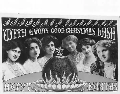 A047 Weihnachtsgrüße Mistel Esstisch schöne Frauen Postkarte