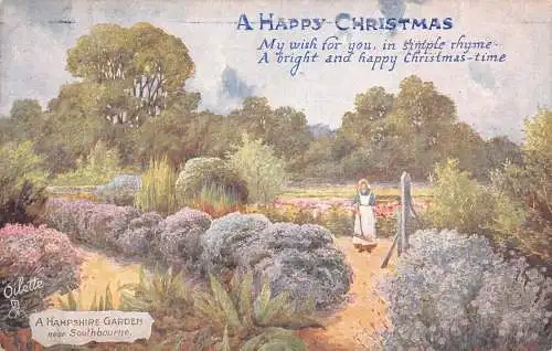 A047 Weihnachtsgrüße Hampshire Garten Blumen Frau Oilette Kunst Postkarte