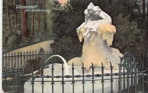 L305 Deutschland 1908 Düsseldorf Maerchenbrunnen Brunnenmädchen Vintage Postkarte