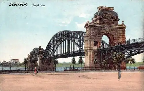 L305 Deutschland 1908 Düsseldorf Rheinbrückebrücke Vintage Postkarte