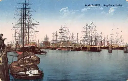 L304 Deutschland Hamburg Segelschiffhafen Boote Vintage Postkarte