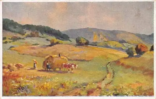 L303 Deutschland Hochsommerzeit im Schwarzwaldhaus Heeukühe Kinder Postkarte