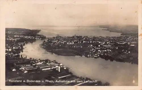 L304 Deutschland 1928 Konstanz a Bodensee Rhein Aufnahme aus dem Luftschiff Postkarte