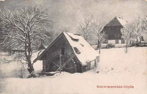 L303 Deutschland 1910 Schwarzwaldhaus Idylle Wassermühle Schnee Vintage Postkarte
