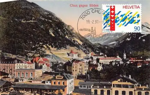 L301 Schweiz Chur gegen Süden Vintage Postkarte