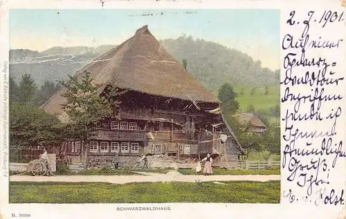 L303 Deutschland 1901 Schwarzwald Haus Wagen Bauern Vintage Postkarte