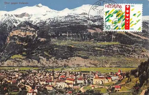 L301 Schweiz Chur gegen Calanda Berge Vintage Postkarte