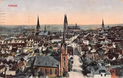 L304 Deutschland 1917 Feldpost 1. Weltkrieg Lübeck Panoramablick Vintage Postkarte