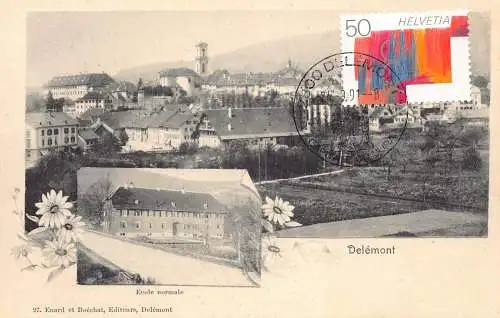 L301 Schweiz Delemont Ecole Normale Blumen Vintage Postkarte