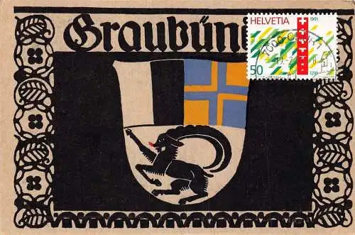 L301 Schweiz Graubünden Wappen Vintage Postkarte