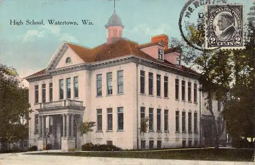 L137 USA 1923 High School Watertown Wisconsin Vintage Postkarte