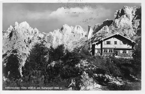 A238 Deutschland 1936 Mittenwalder Hütte am Karwendelhütte RPPC Vintage Postkarte