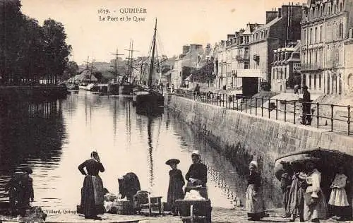 A845 Frankreich Quimper Port et Quai Kai Boote Vintage Postkarte