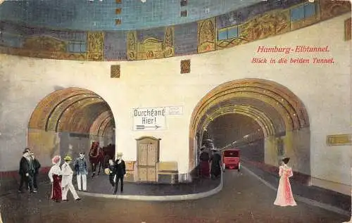 A842 Deutschland 1914 Hamburg Elbtunnel Tunnel Bus Vintage Postkarte
