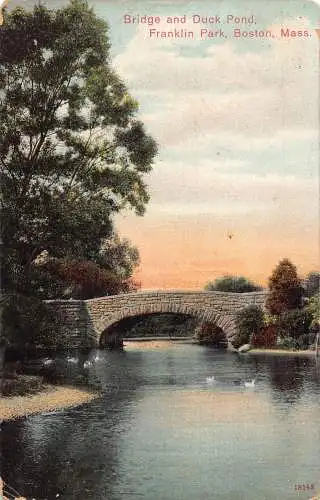 A861 US Bridge and Duck Pond Franklin Park Boston Massachusetts Vintage Postkarte