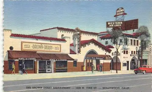 A862 US Brown Derby Restaurant Hollywood California Western Air Lines Postkarte