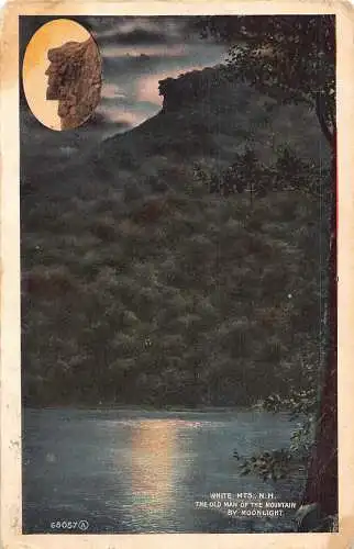A861 US White Mts New Hampshire Old Man of the Mountain Moonlight Postkarte
