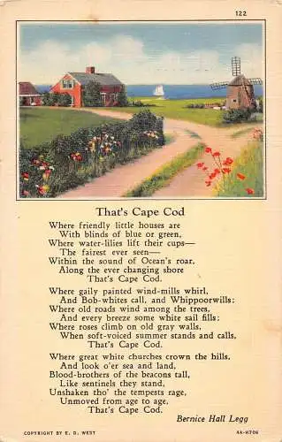 A861 USA 1939 Das ist Cape Cod Gedicht von Bernice Hall Legg Postkarte