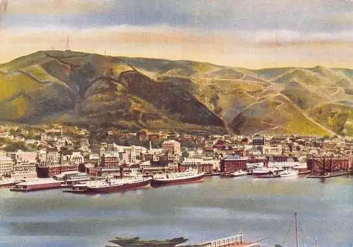 A863 Neuseeland Waterfront Wellington Hafen Nordinsel Dampfschiffe Postkarte
