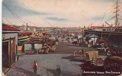 A863 Neuseeland 1906 Auckland Wharf Hafen Schiffe Vintage Postkarte