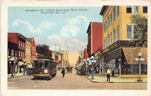 A862 US Broughton St East von West Broad Savannah Gerogia Tram Store Postkarte