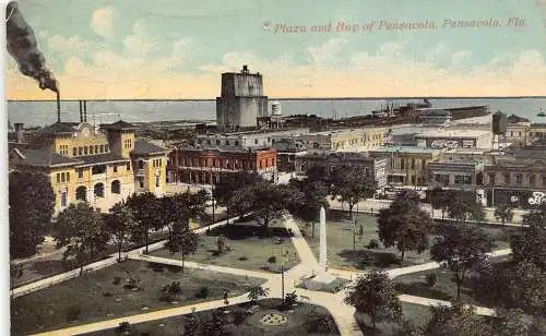 A863 USA 1912 Plaza and Bay of Pensacola Florida Industrie Vintage Postkarte