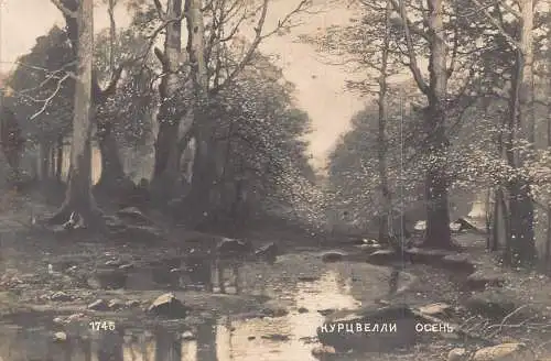 A865 Russische Kunst Herbst von Kurzvelli Fluss Wald Landschaft Vintage Postkarte