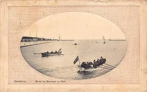 A865 Rumänien Constanta Boote mit Matrosen im Hafen Marinari Passepartout Postkarte